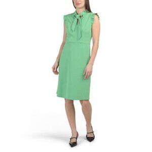 Ivy + Blue Womens Green Ruffle Cap Sleeve Tie Neck A line Midi Dress Sz 18 New
